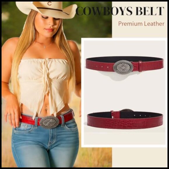 Faux Leather Western Belt Adjustable Waist Belt for Women main image 4